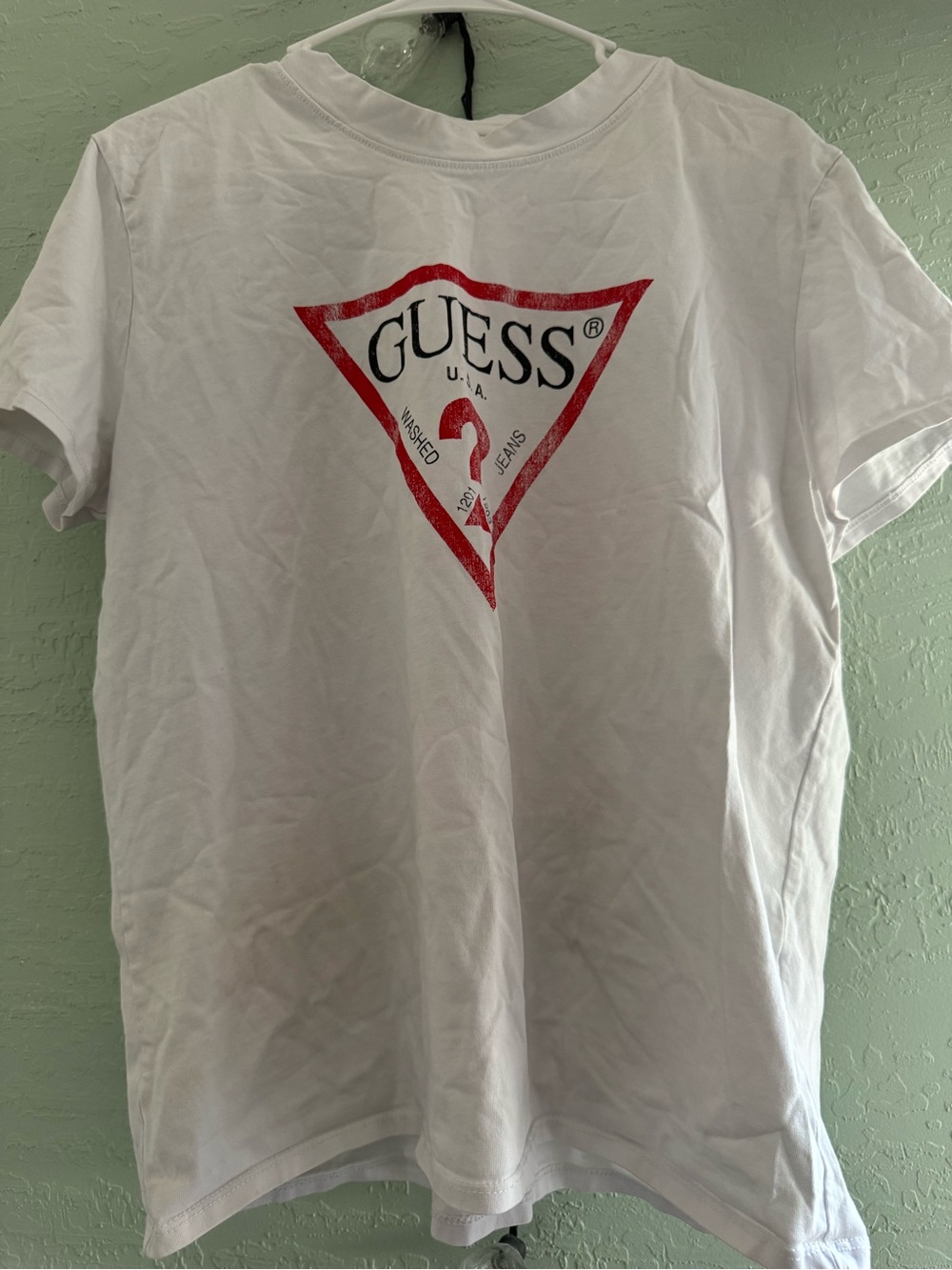 Guess White Tee with Red Accent Logo